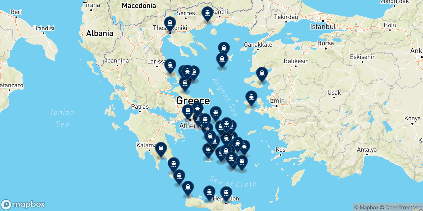 Mapa de los destinos Seajets