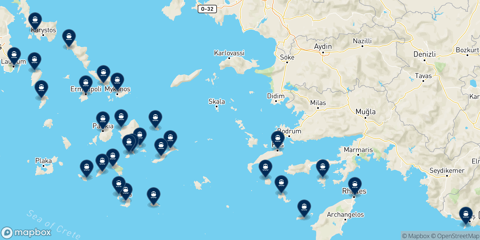 Mapa de los destinos Saos Ferries