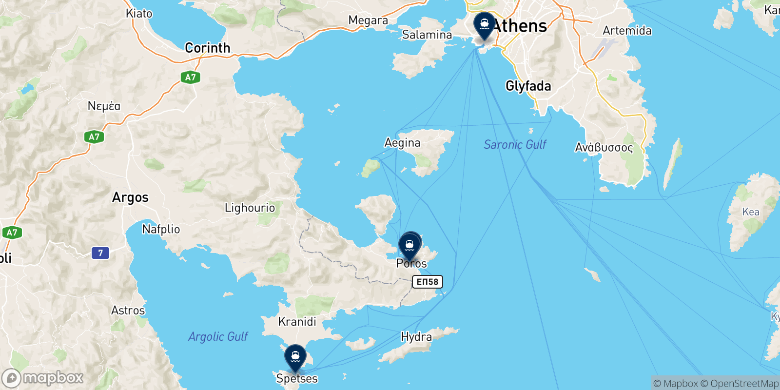 Mapa de los destinos Alpha Lines