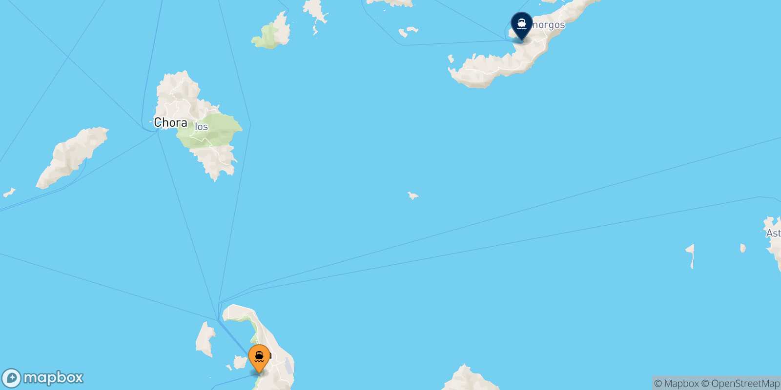 Mapa de la ruta Santorini Katapola (Amorgos)