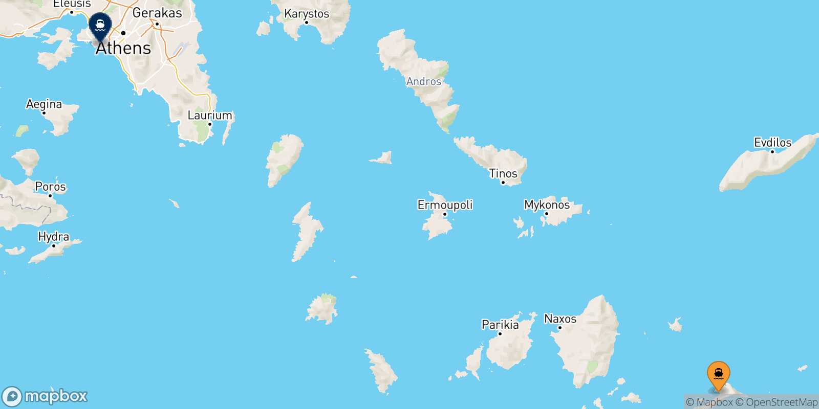 Mapa de la ruta Aegiali (Amorgos) El Pireo