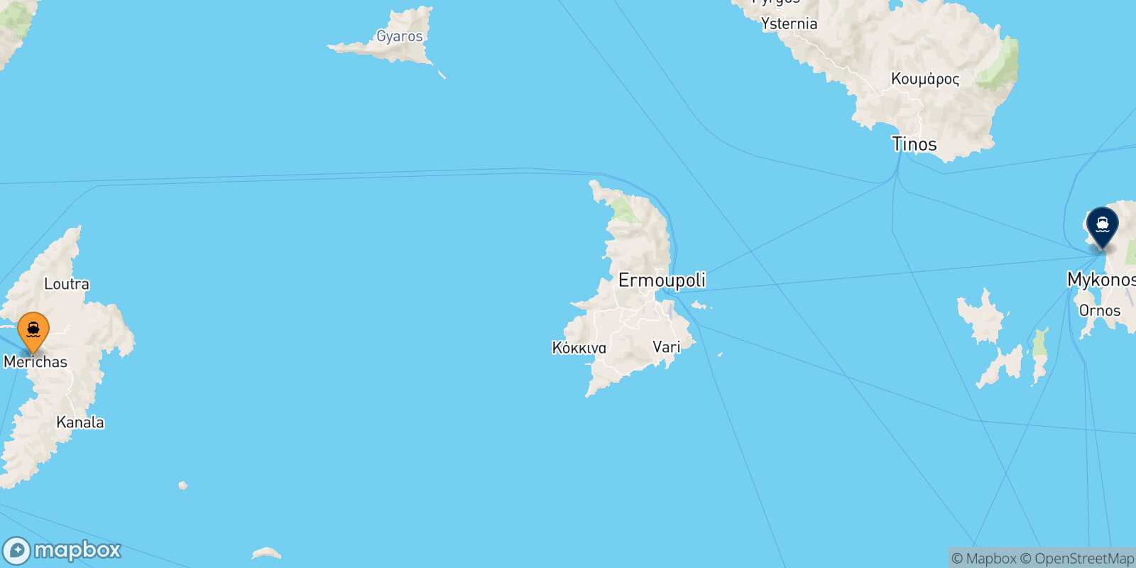 Mapa de la ruta Kythnos Mykonos