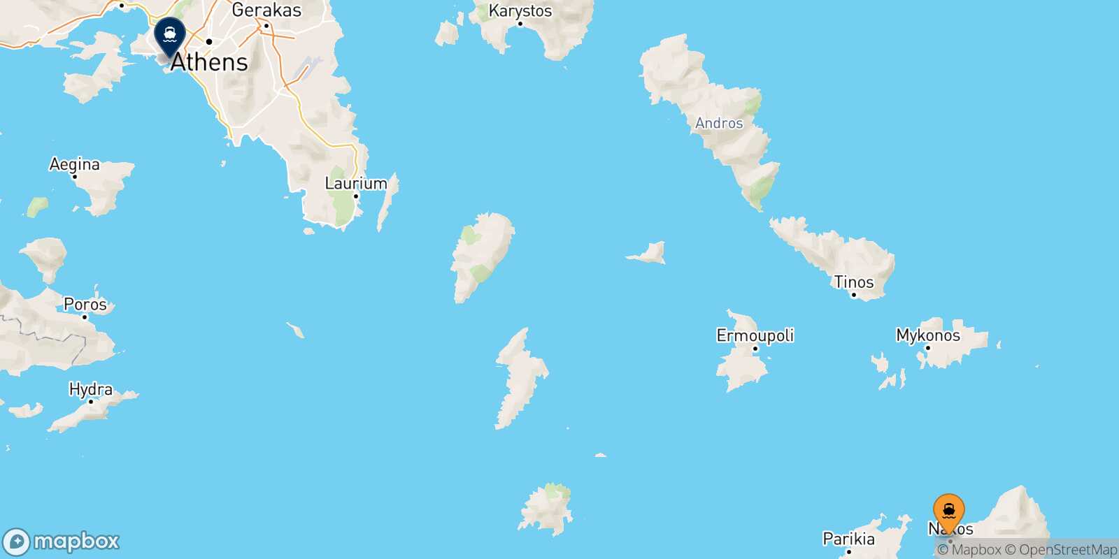 Mapa de la ruta Naxos El Pireo