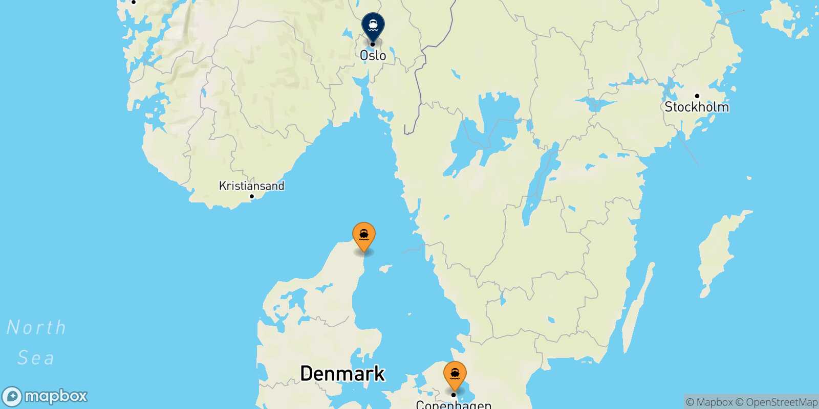 Mapa de los puertos conectados con  Oslo