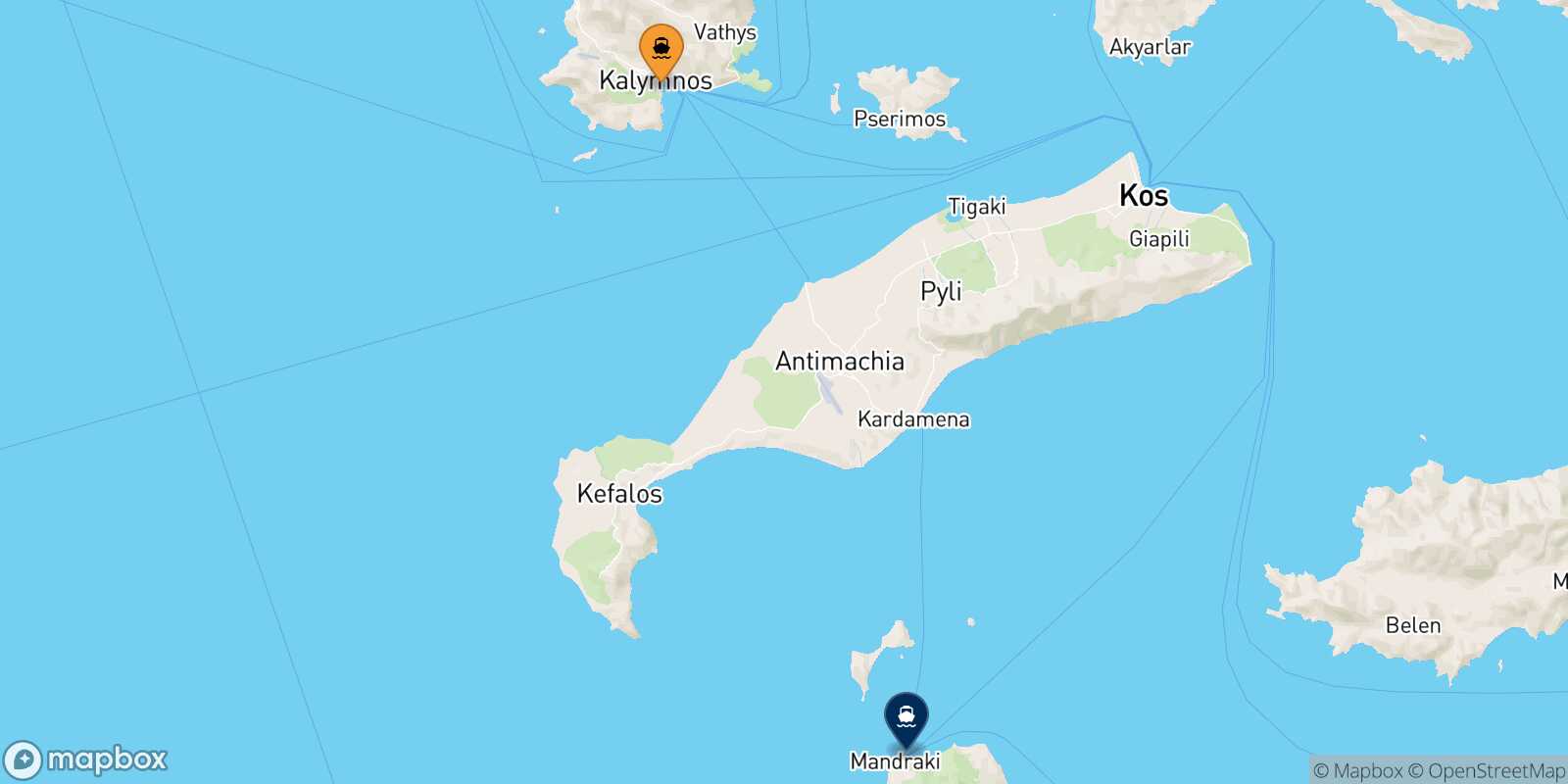 Mapa de la ruta Kalymnos Nisyros