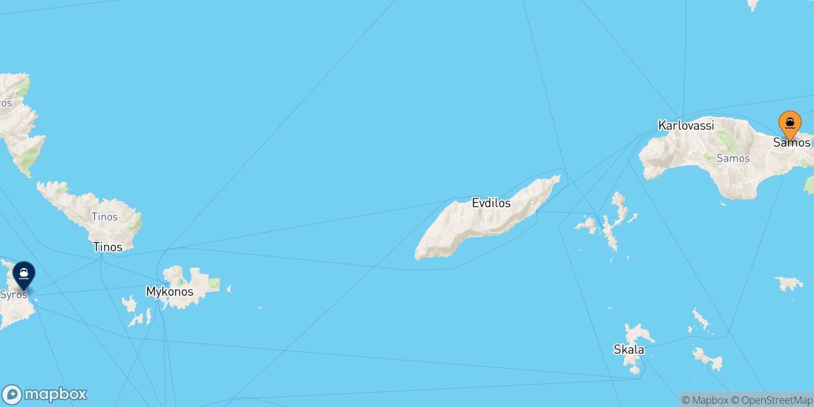 Mapa de la ruta Vathi (Samos) Syros