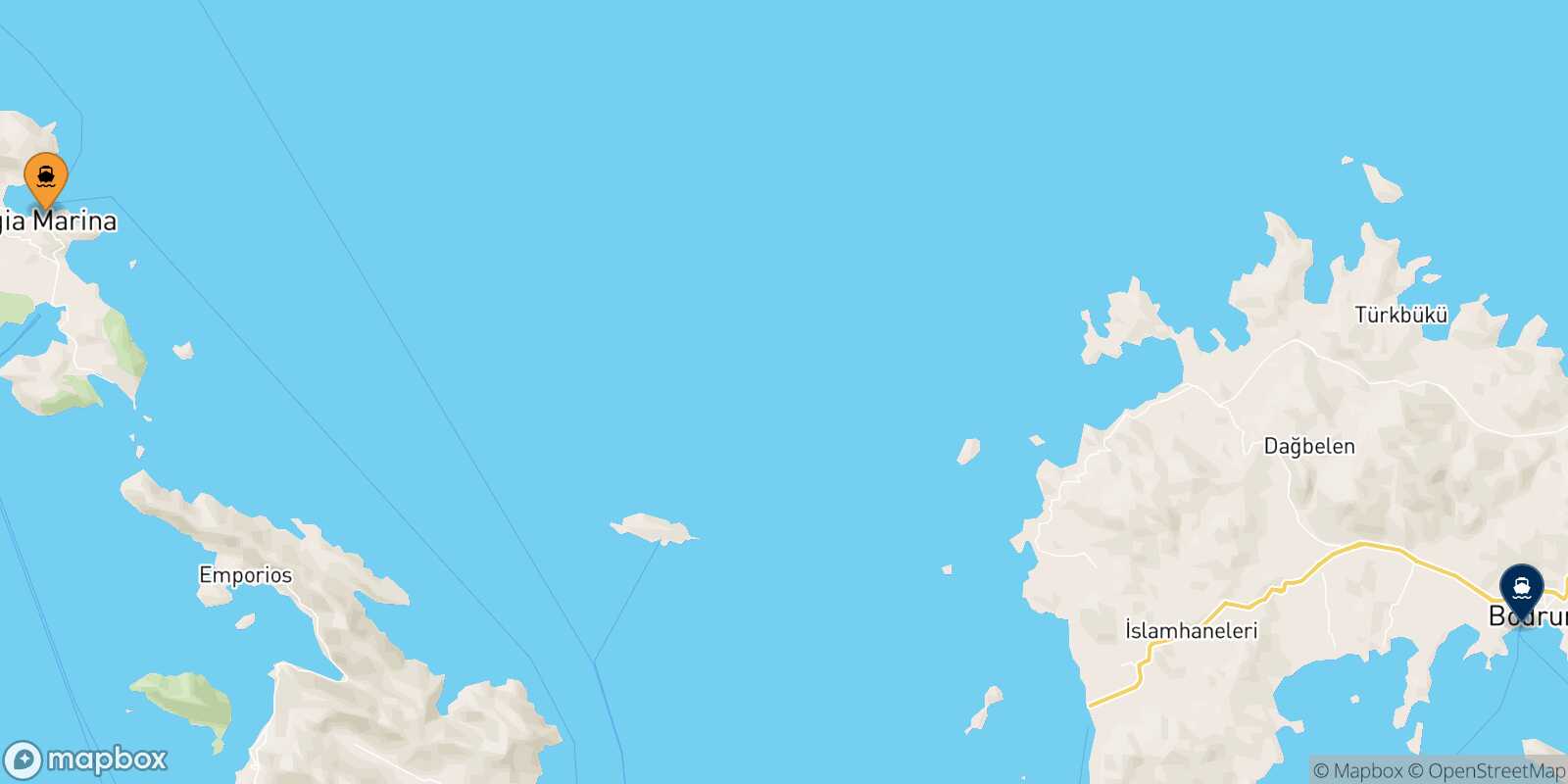 Mapa de la ruta Leros Bodrum