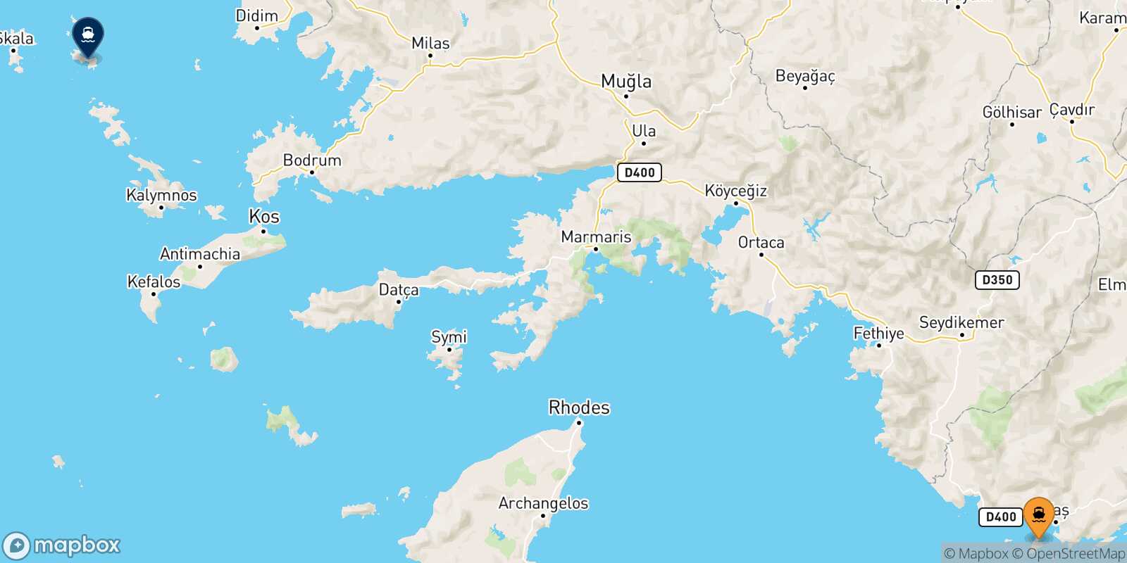 Mapa de la ruta Kastelorizo Lipsi