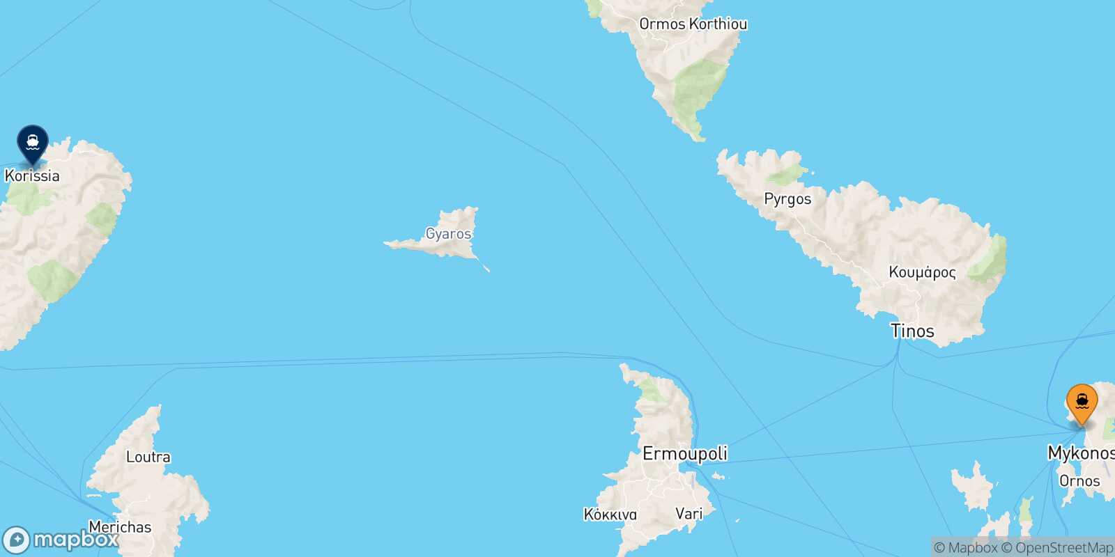 Mapa de la ruta Mykonos Kea