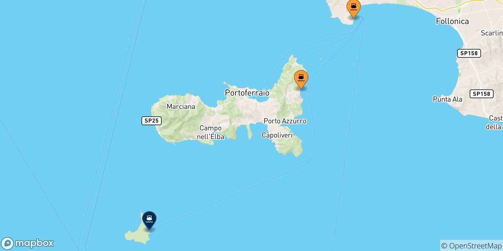 Mapa de los puertos conectados con  Isla De Pianosa