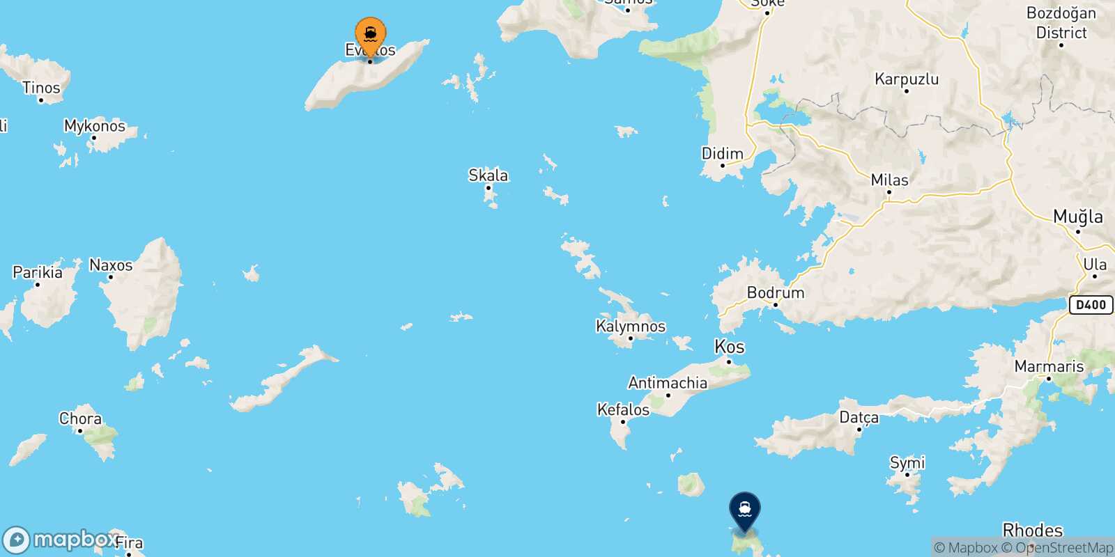 Mapa de la ruta Agios Kirikos (Ikaria) Tilos