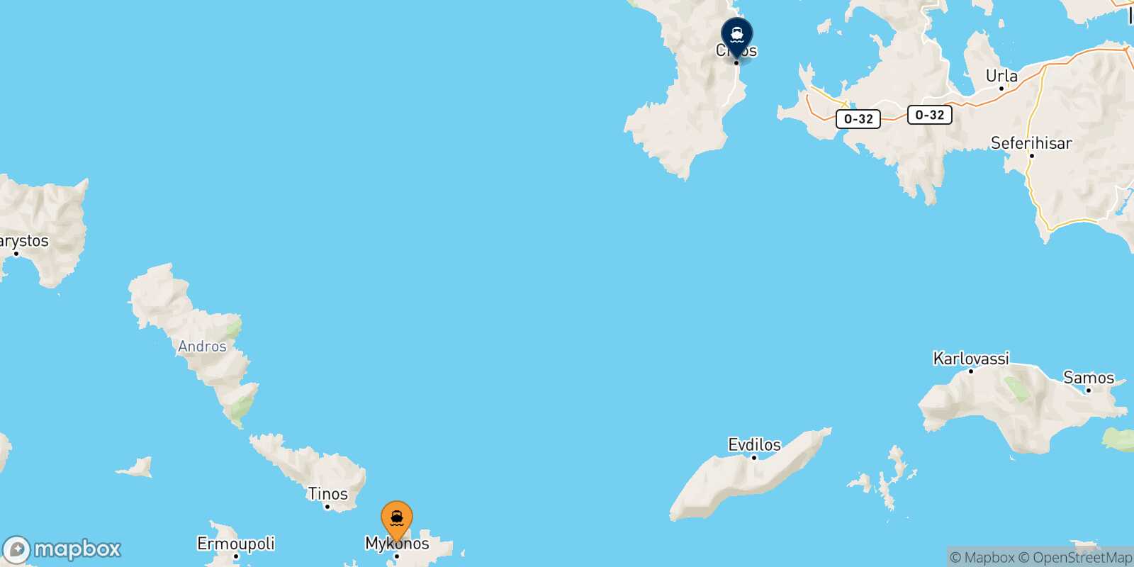 Mapa de la ruta Mykonos Quios