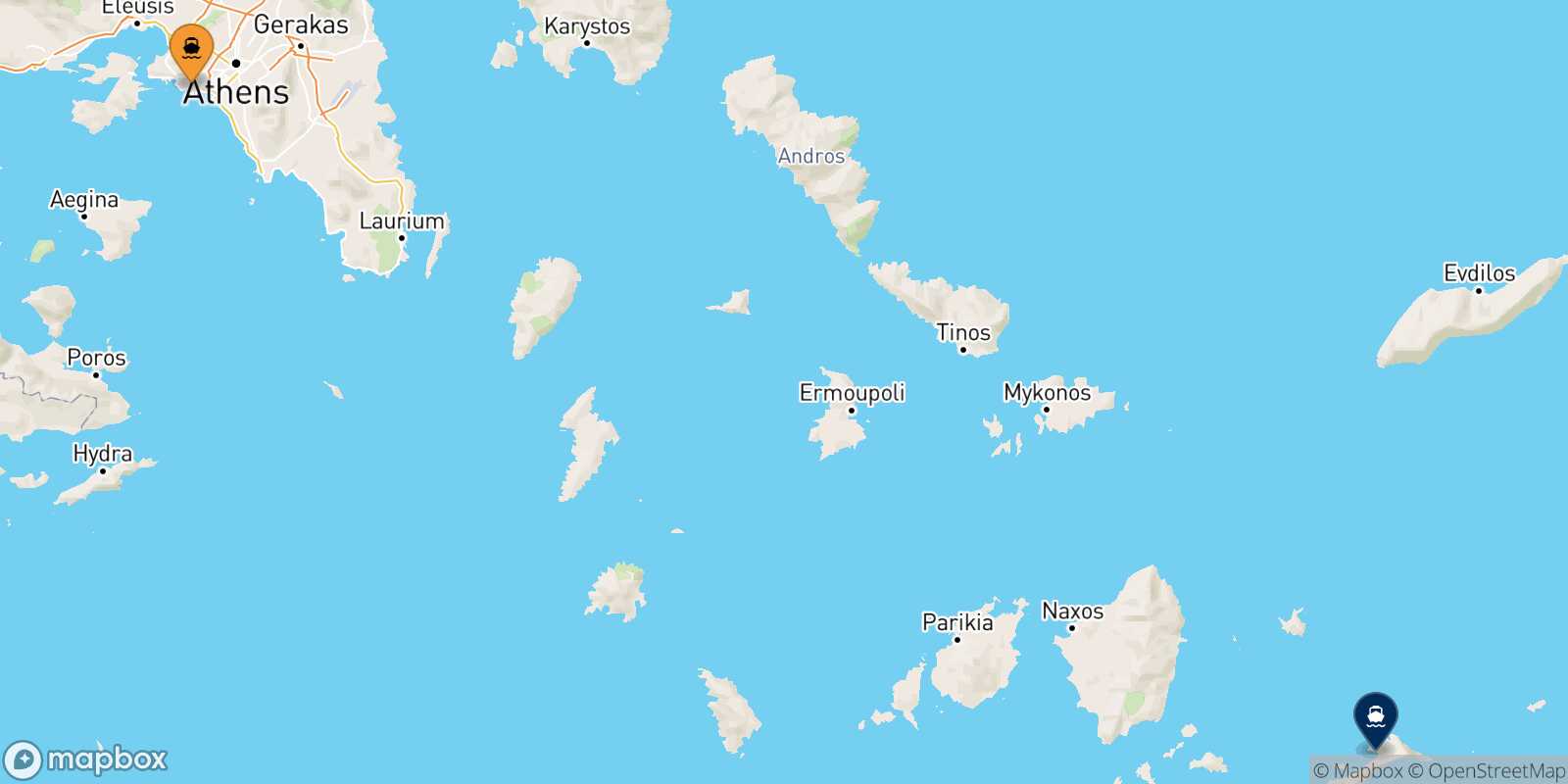 Mapa de la ruta El Pireo Aegiali (Amorgos)