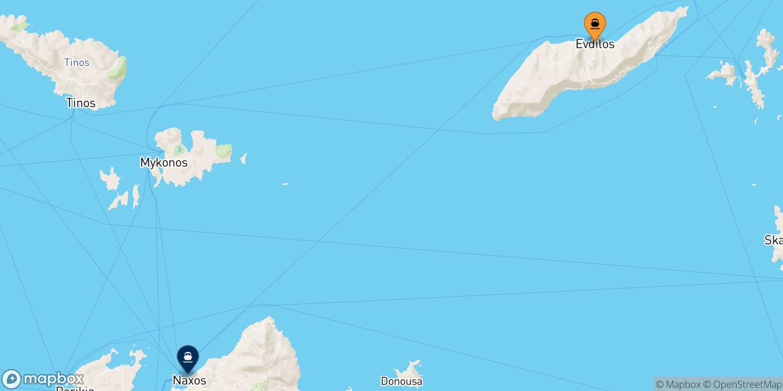 Mapa de la ruta Agios Kirikos (Ikaria) Naxos