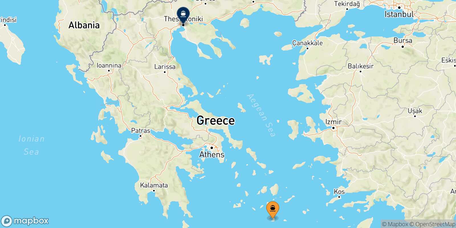 Mapa de la ruta Santorini Salónica