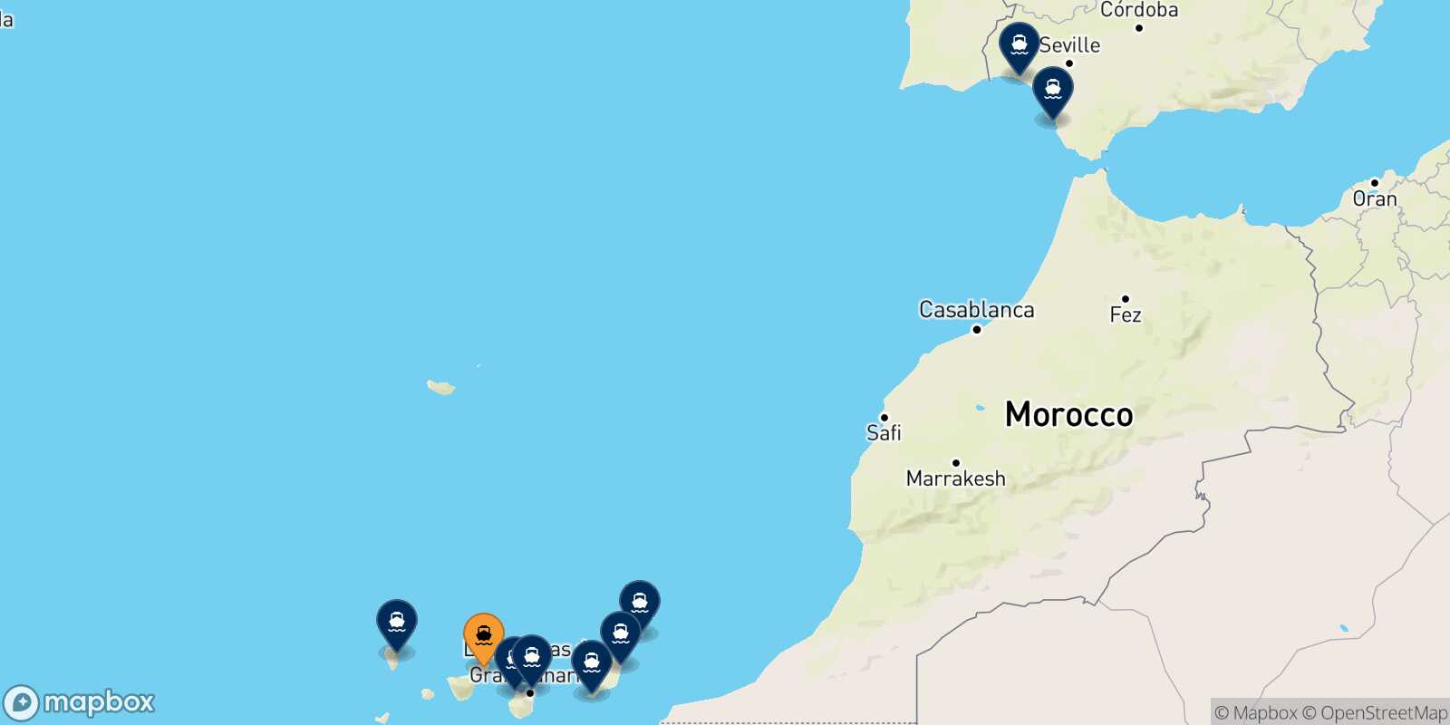 Mapa de los destinos alcanzables de Santa Cruz De Tenerife