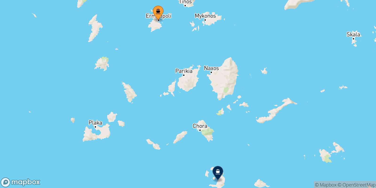 Mapa de la ruta Syros Santorini