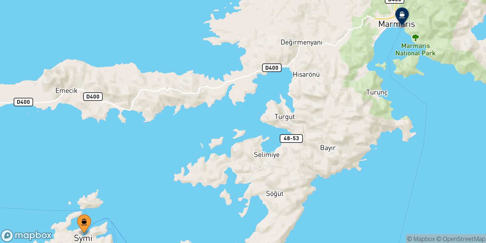 Mapa de la ruta Symi Marmaris