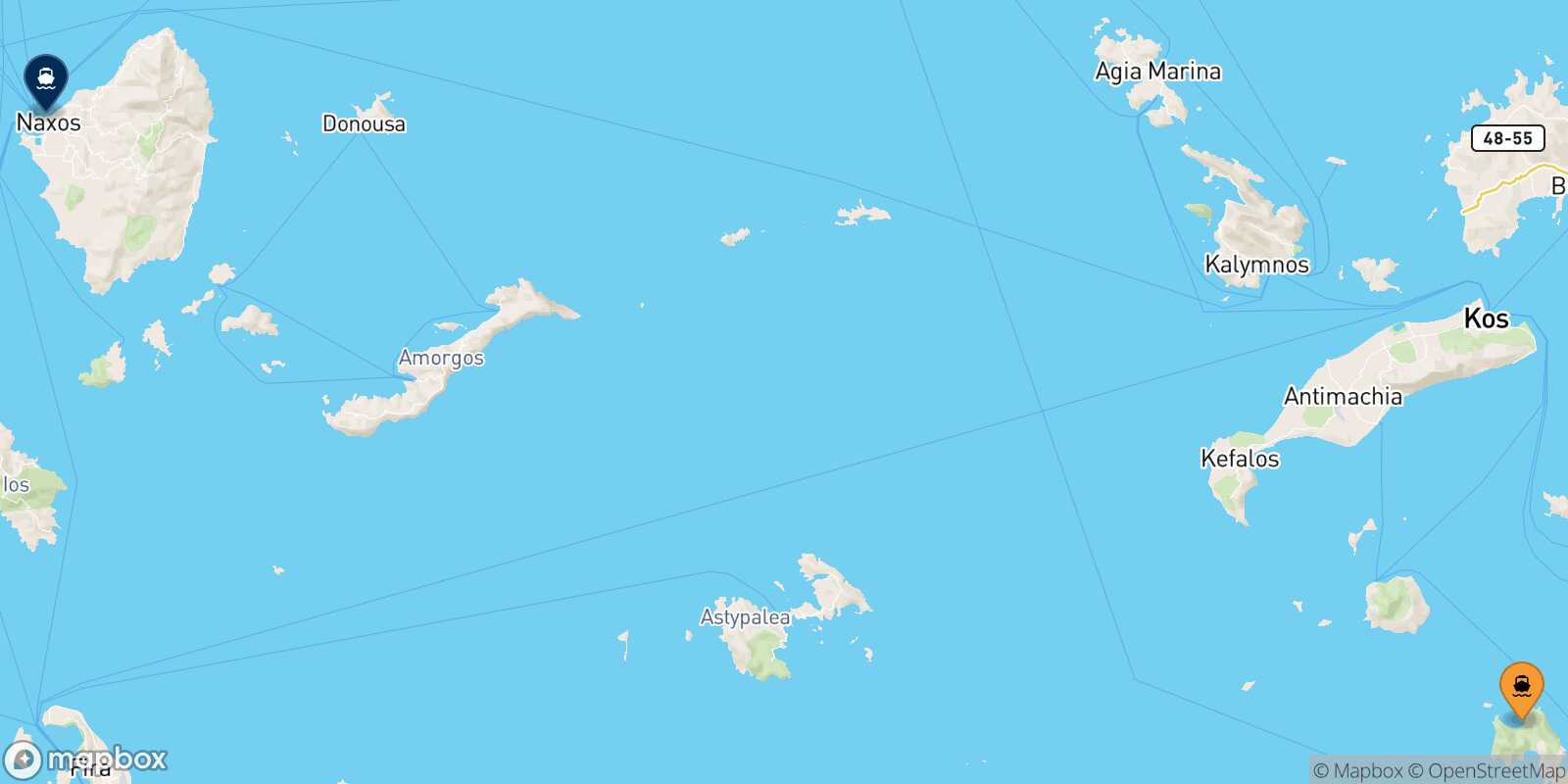 Mapa de la ruta Tilos Naxos