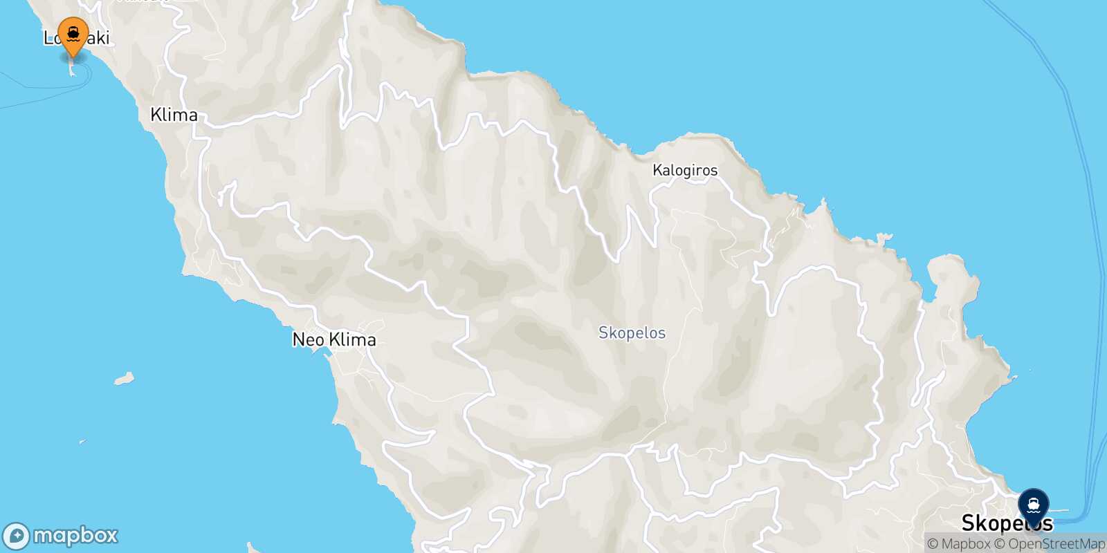Mapa de la ruta Agnontas (Skopelos) Skopelos