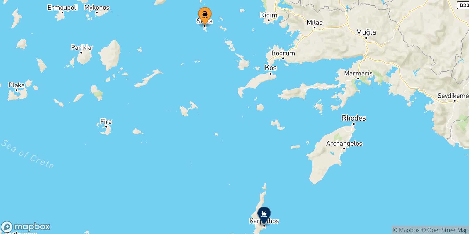 Mapa de la ruta Patmos Karpathos