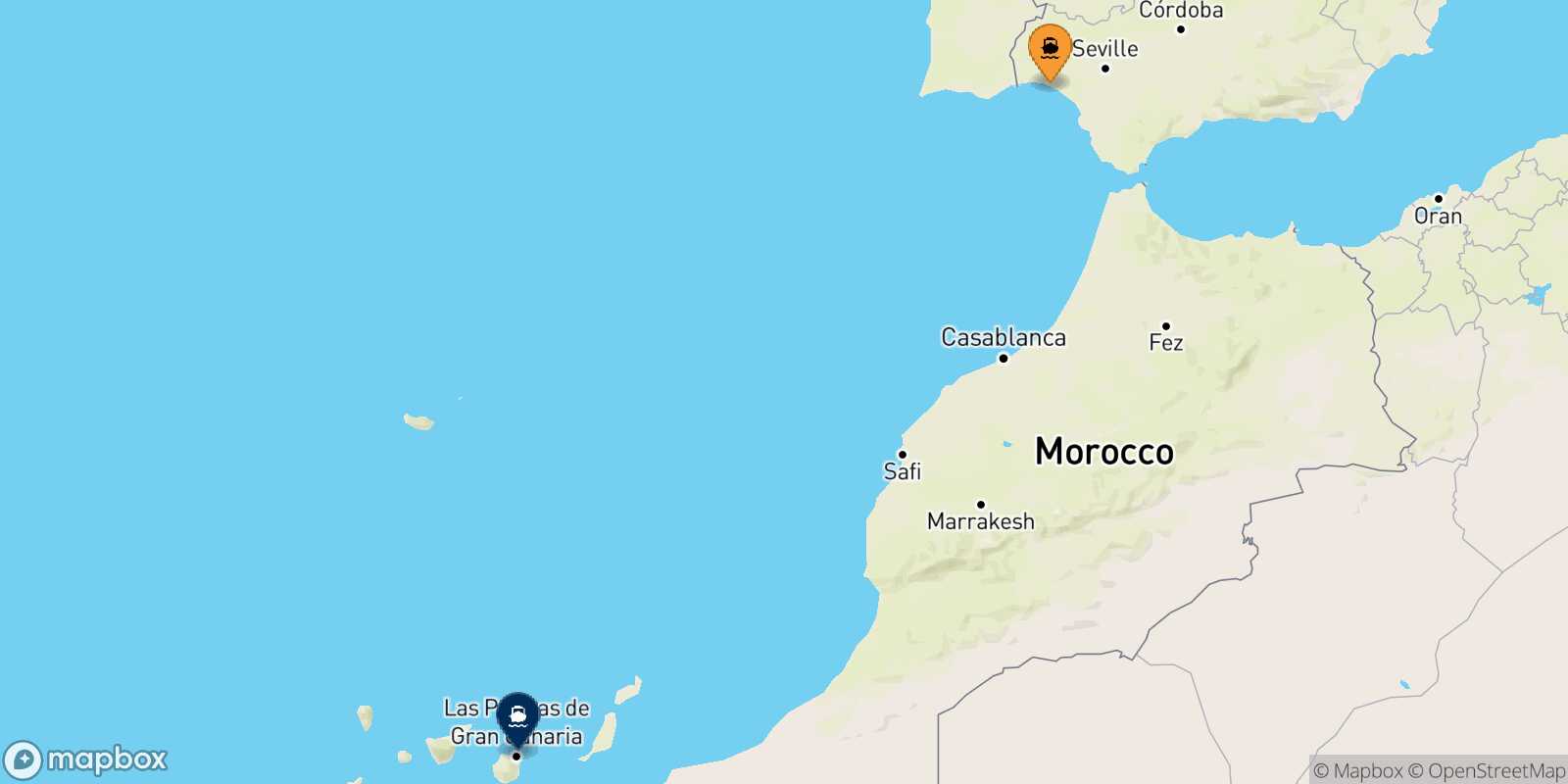 Mapa de la ruta Huelva Las Palmas De Gran Canaria