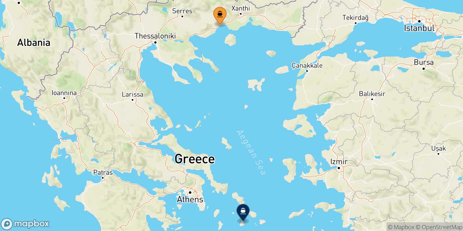 Mapa de la ruta Kavala Syros