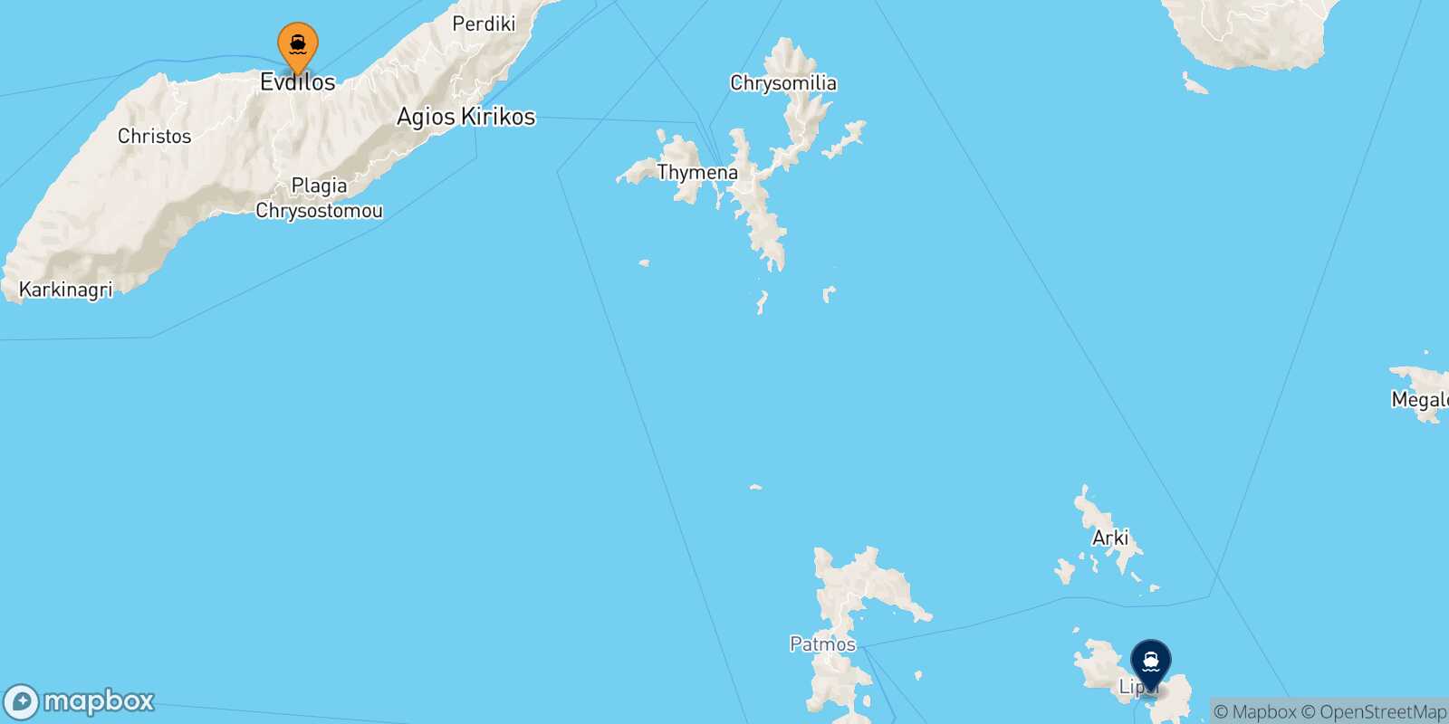 Mapa de la ruta Agios Kirikos (Ikaria) Lipsi