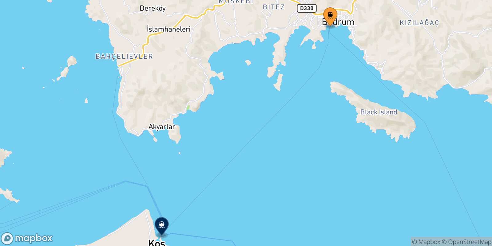 Mapa de la ruta Bodrum Kos