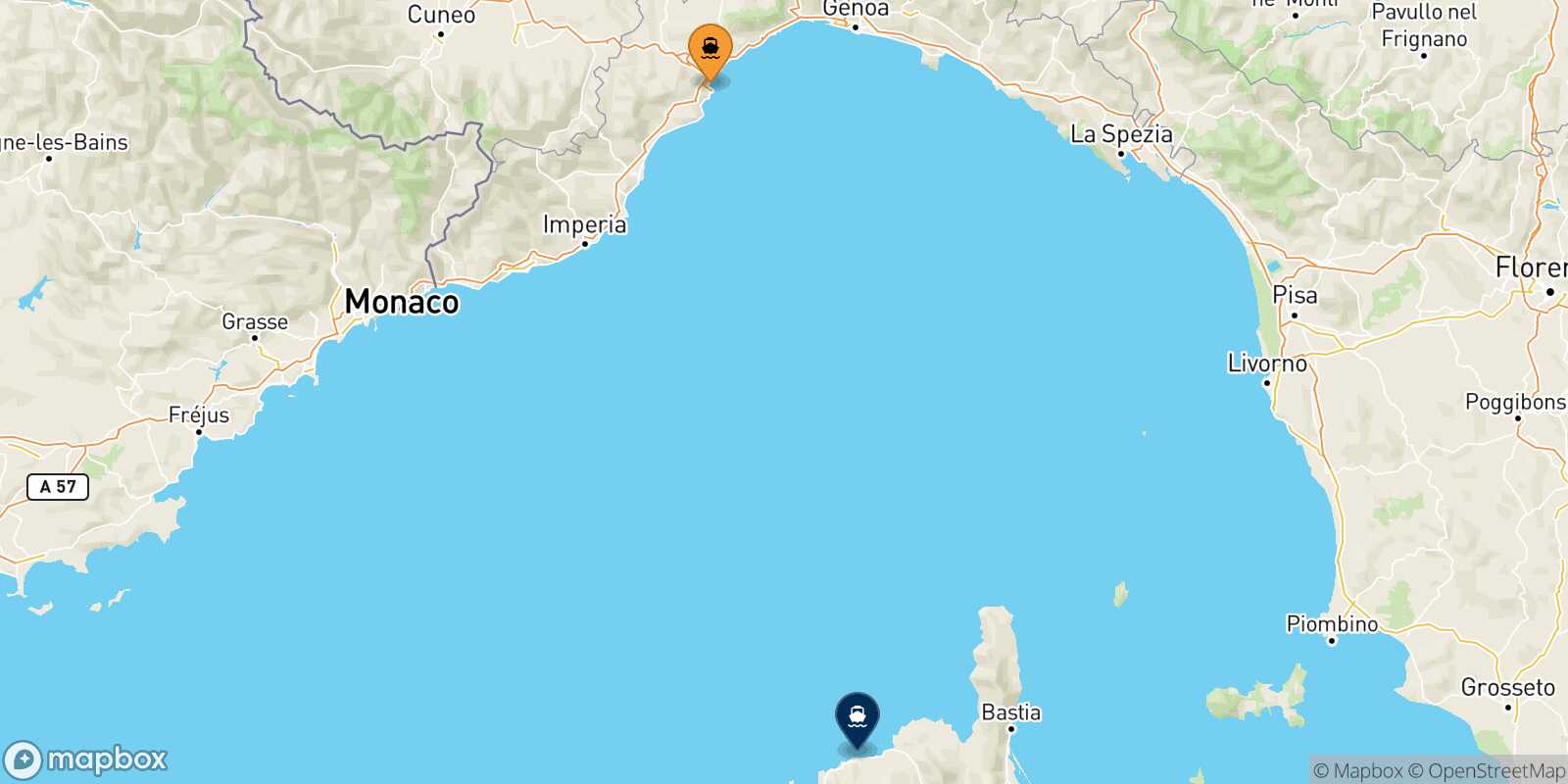 Mapa de la ruta Savona Calvi