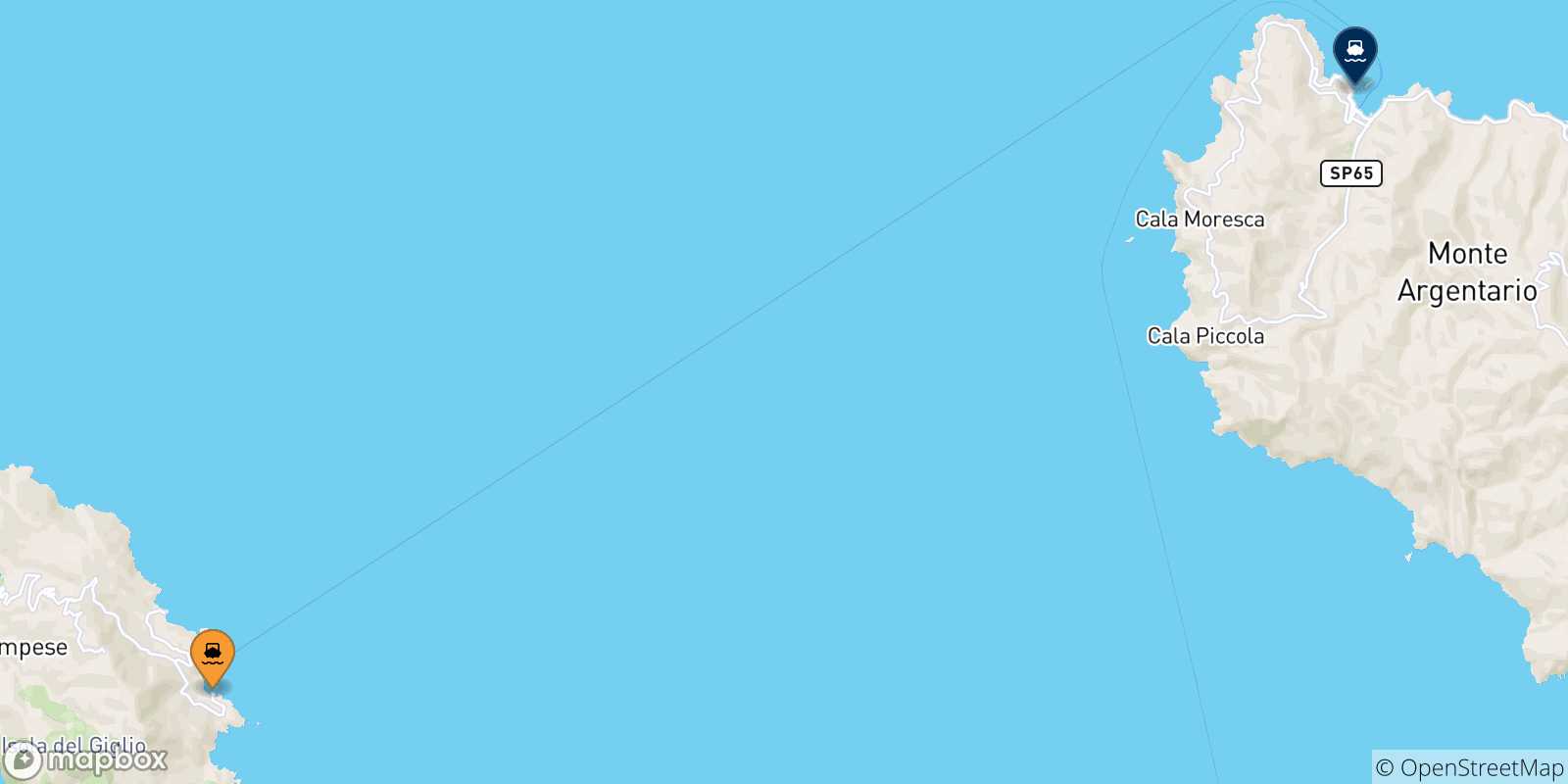 Mapa de los destinos alcanzables de Isla Del Giglio
