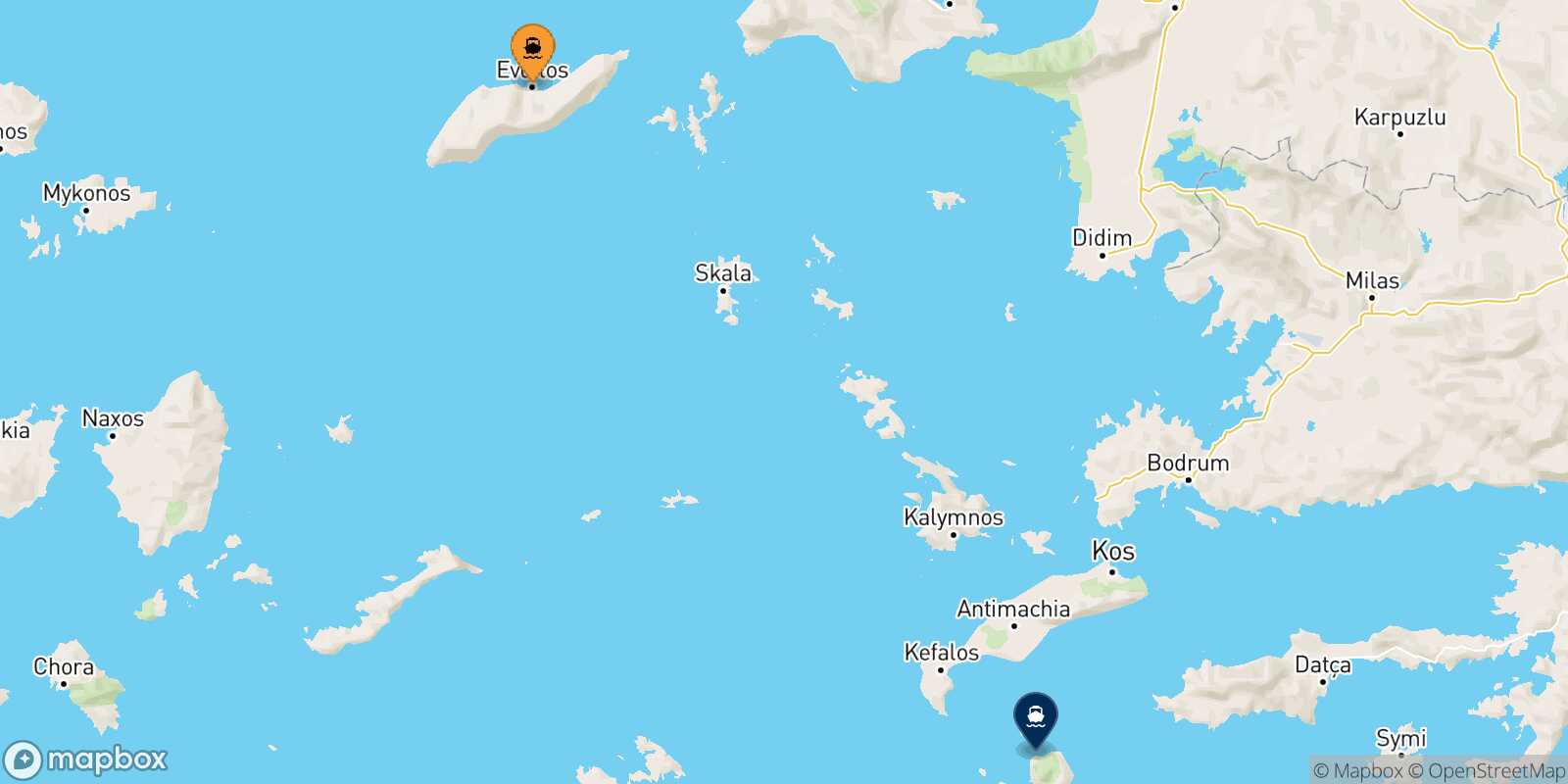 Mapa de la ruta Agios Kirikos (Ikaria) Nisyros