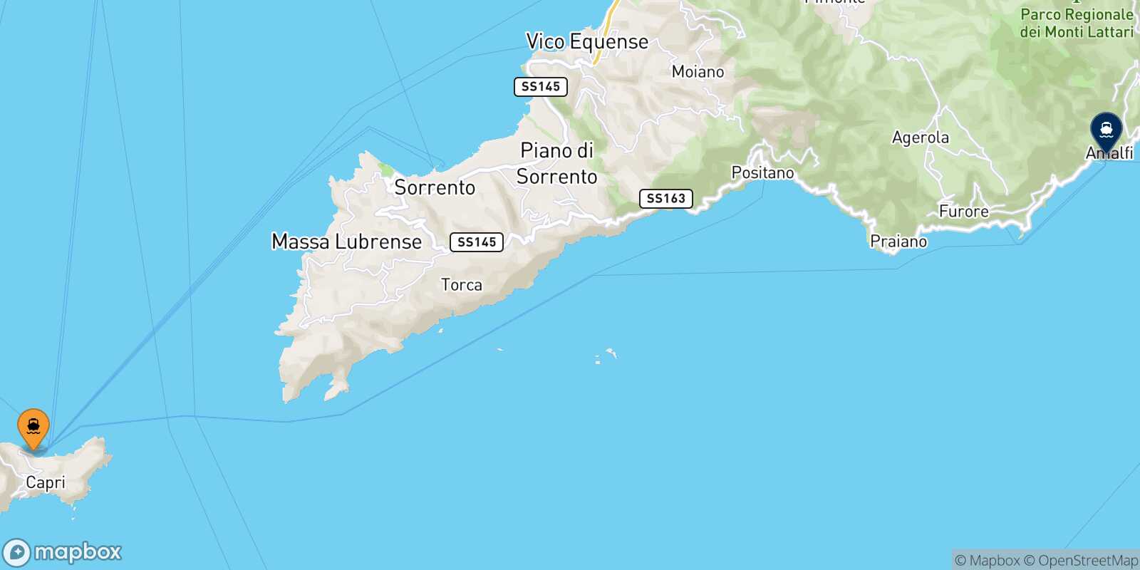 Mapa de la ruta Capri Amalfi