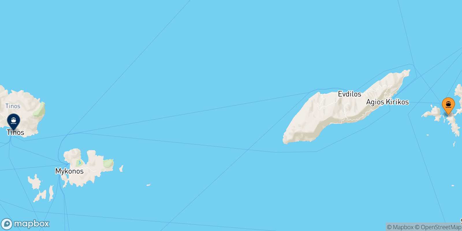 Mapa de la ruta Fourni Tinos