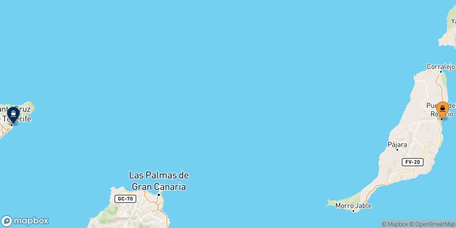Mapa de la ruta Puerto Del Rosario (Fuerteventura) Santa Cruz De Tenerife