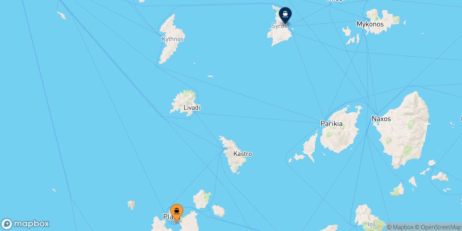 Mapa de la ruta Milos Syros
