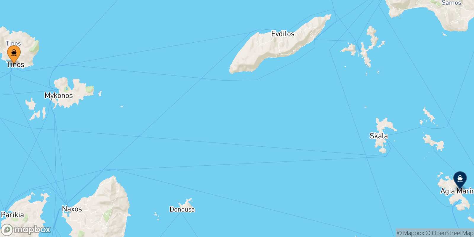 Mapa de la ruta Tinos Leros