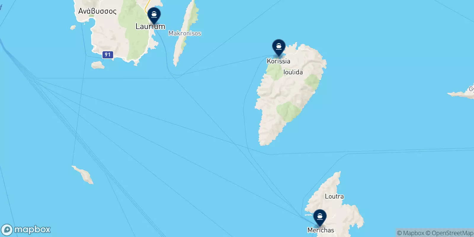 Mapa de los destinos Karystia N.e.