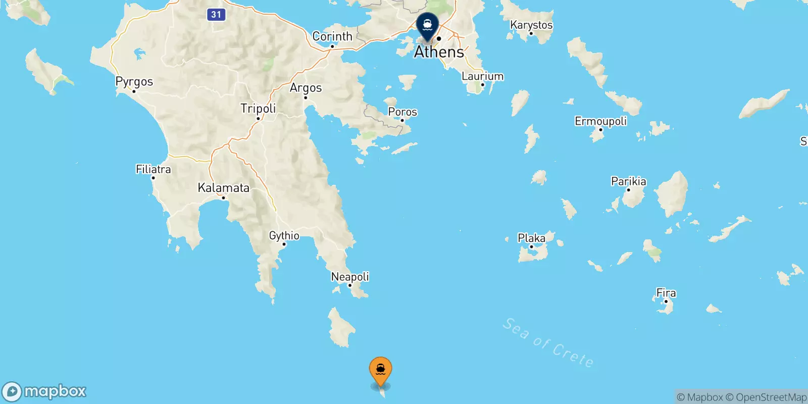 Ferries de Antikythira a El Pireo