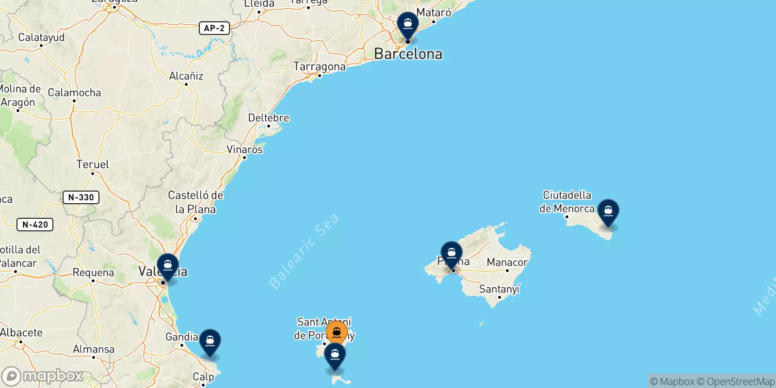 Ferries de Ibiza a España