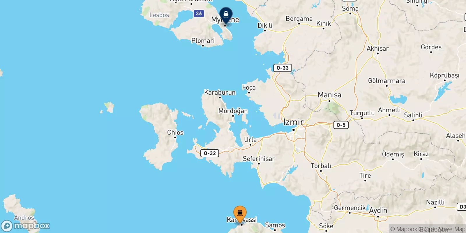 Ferries de Karlovassi (Samos) a Mytilene (Lesvos)