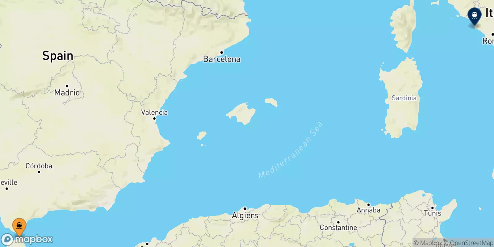 Ferries de Tánger Med a Civitavecchia