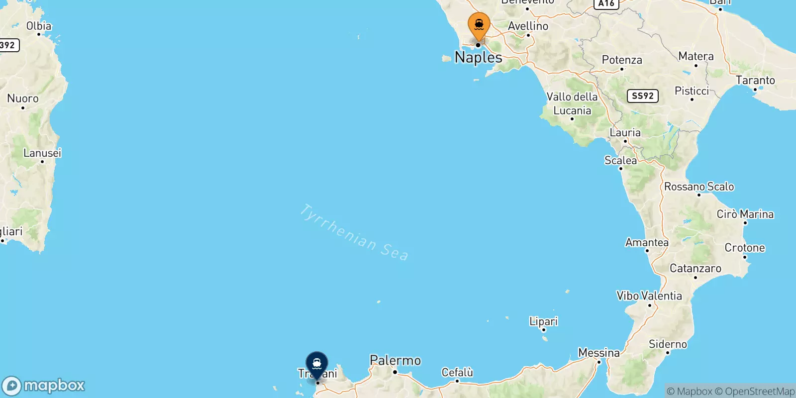 Ferries de Nápoles Beverello a Trapani