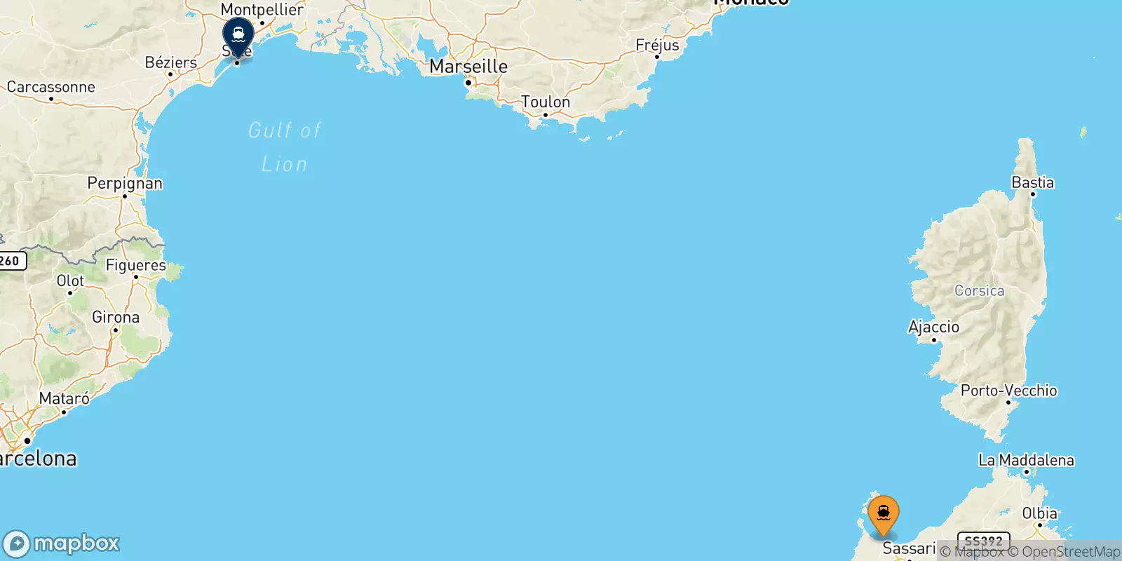 Ferries de Porto Torres a Sète